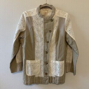 Sundance Catalog Womens Size 8 Multicolor Mixed Media Linen Blend Blouse Top